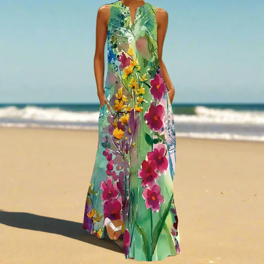 1. Bohemian Maxi Dresses for Women with Pockets Loose Summer Clothing Printed Ankle-Length A-Line Dresses