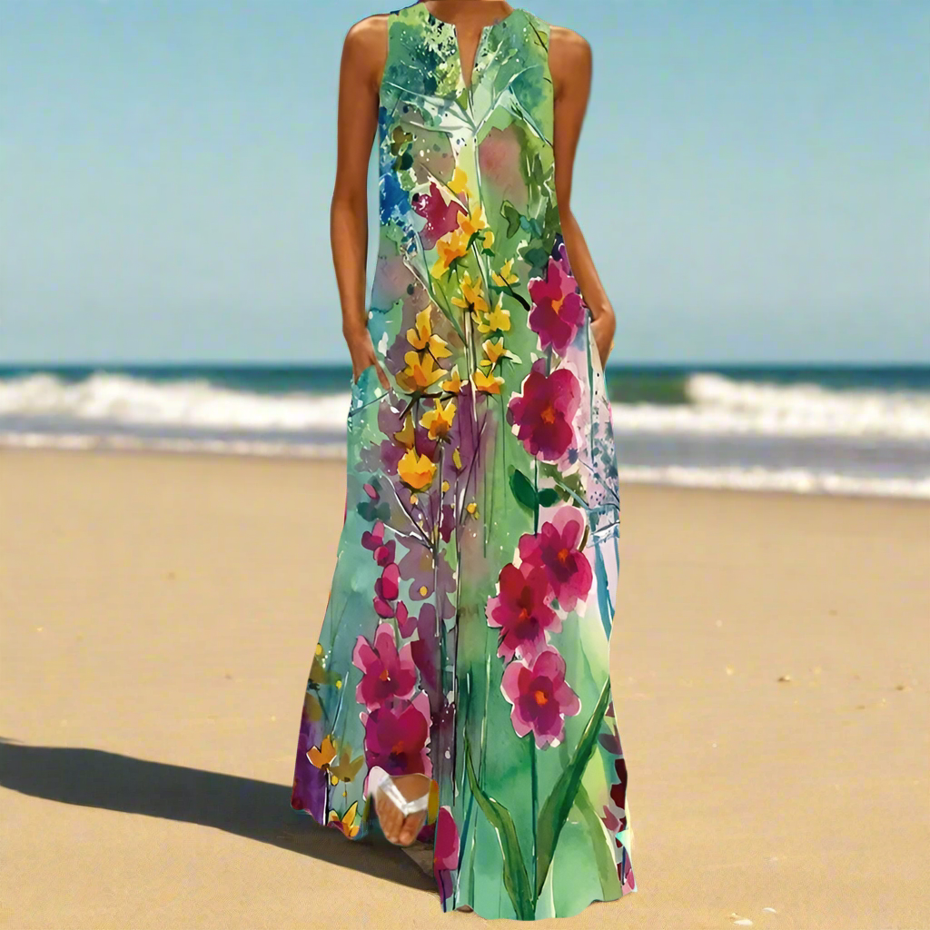 1. Bohemian Maxi Dresses for Women with Pockets Loose Summer Clothing Printed Ankle-Length A-Line Dresses