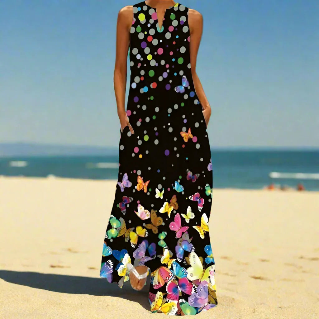 1. Bohemian Maxi Dresses for Women with Pockets Loose Summer Clothing Printed Ankle-Length A-Line Dresses
