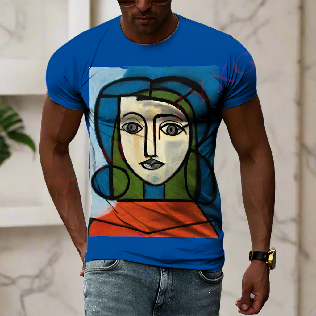 Cubic Art Print T-Shirts – 3D Painting Style Casual Tee