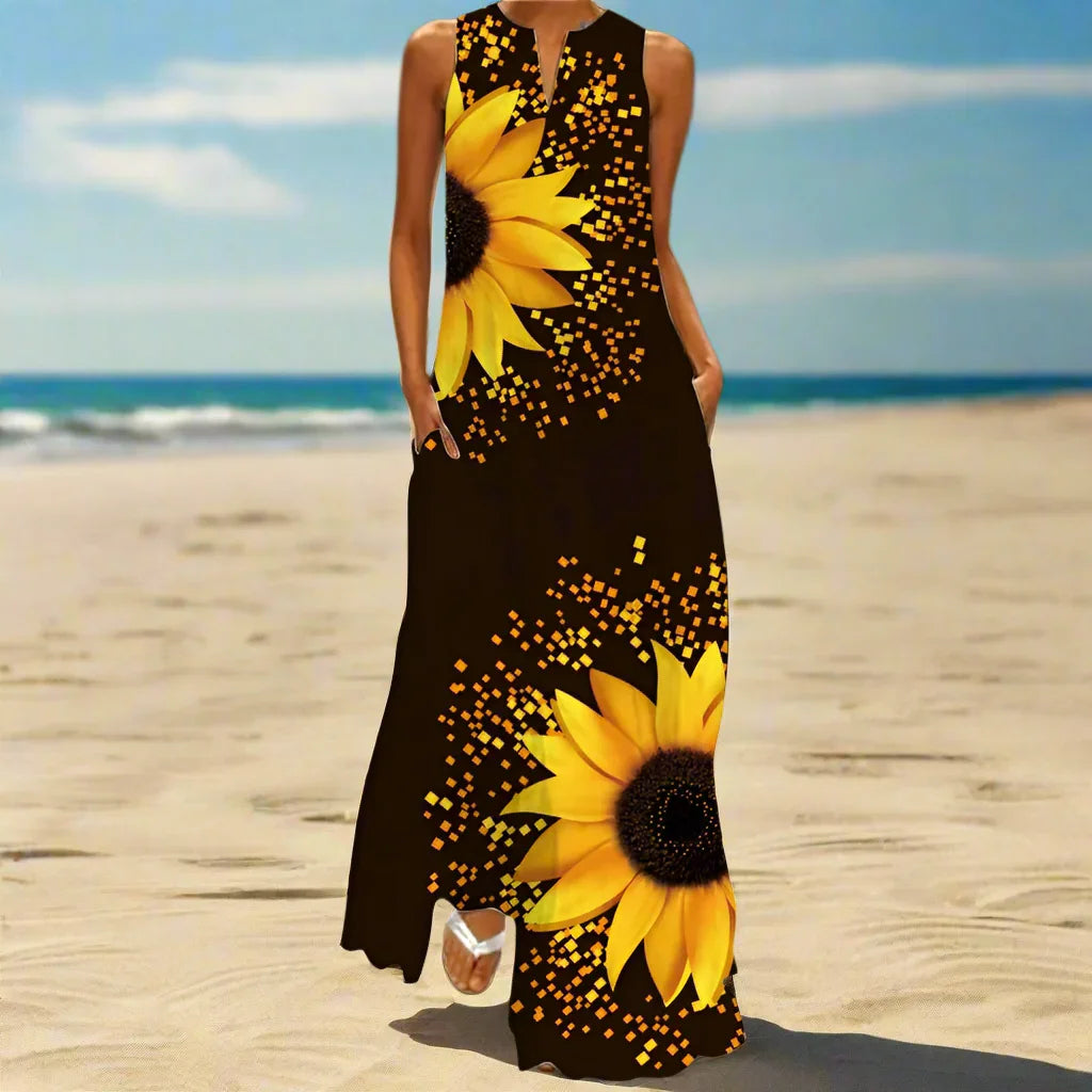 1. Bohemian Maxi Dresses for Women with Pockets Loose Summer Clothing Printed Ankle-Length A-Line Dresses