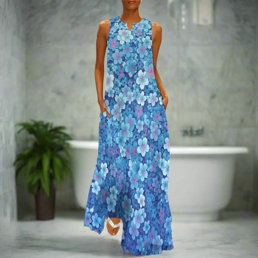 3.Bohemian Maxi Dresses for Women with Pockets Loose Summer Clothing Printed Ankle-Length A-Line Dresses