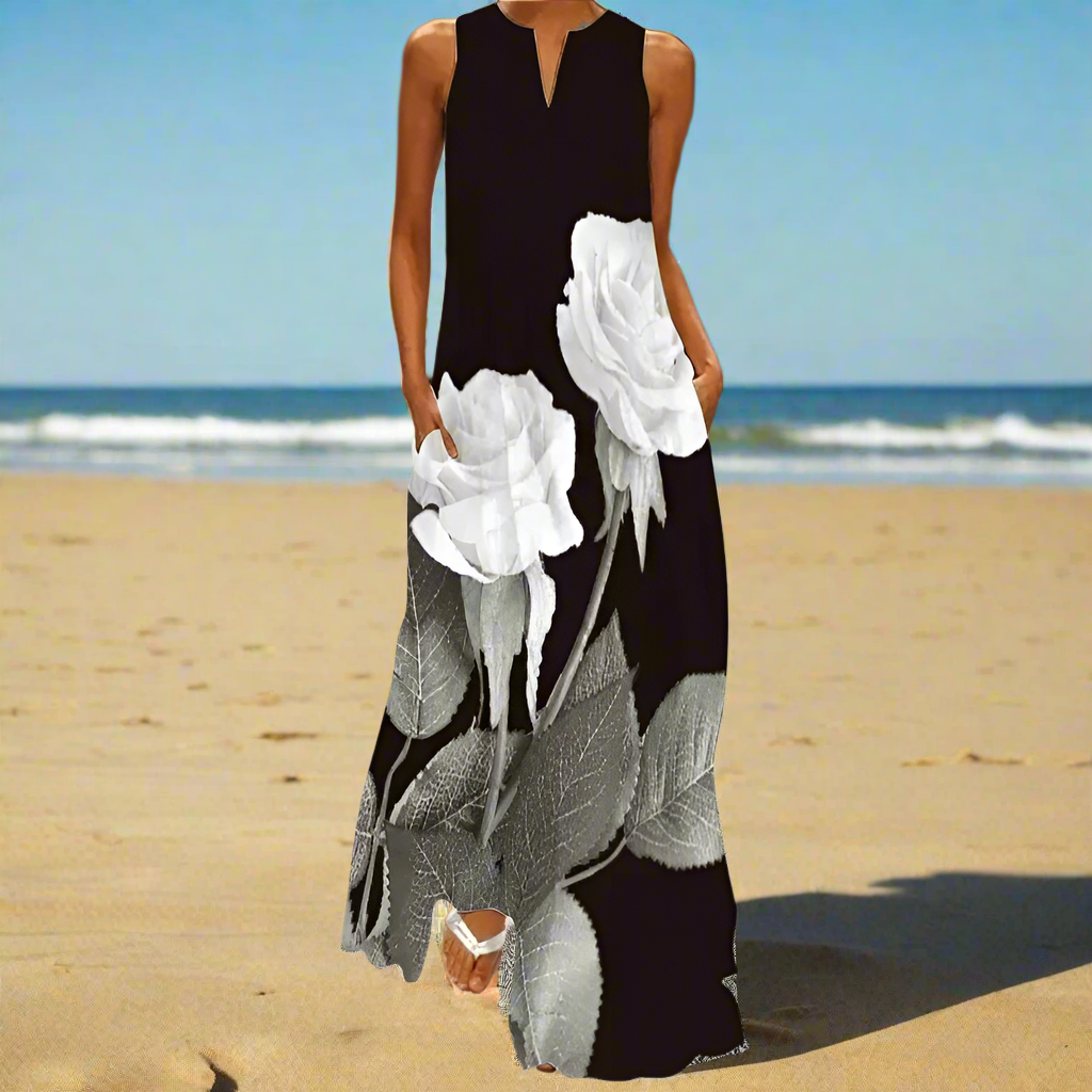 2.Bohemian Maxi Dresses for Women with Pockets Loose Summer Clothing Printed Ankle-Length A-Line Dresses