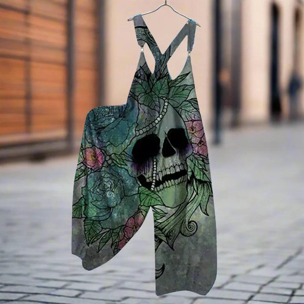 1.Women’s Skull Print Sleeveless Jumpsuit – Casual Summer Loose-Fit Streetwear