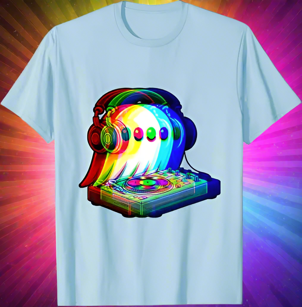 3.Ghost DJ Optical Illusion T-Shirt – Trippy EDM Rave Halloween Tee for House Music Lovers