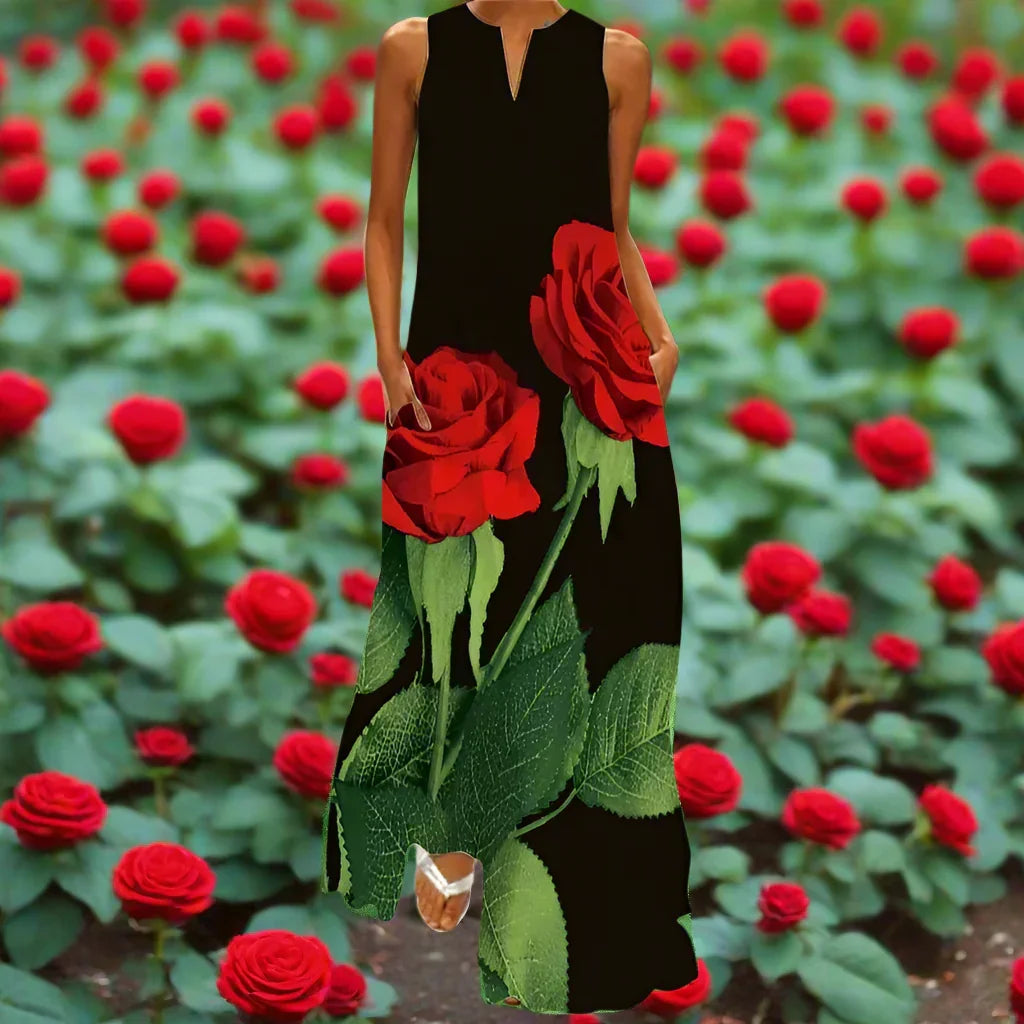 2.Bohemian Maxi Dresses for Women with Pockets Loose Summer Clothing Printed Ankle-Length A-Line Dresses