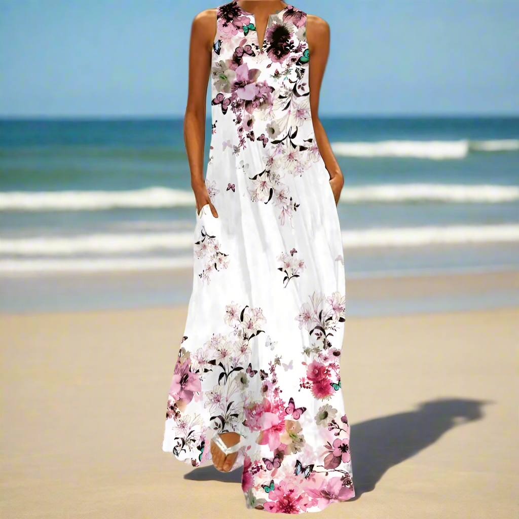 2.Bohemian Maxi Dresses for Women with Pockets Loose Summer Clothing Printed Ankle-Length A-Line Dresses