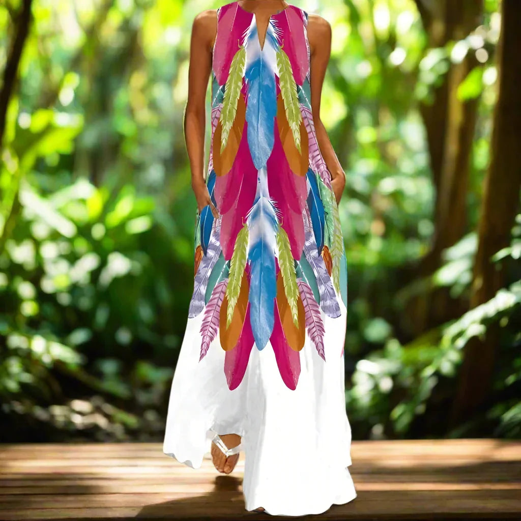 1. Bohemian Maxi Dresses for Women with Pockets Loose Summer Clothing Printed Ankle-Length A-Line Dresses