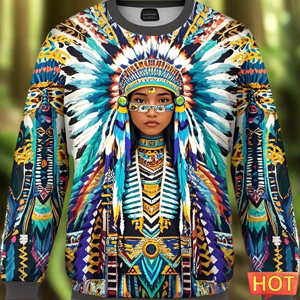 2.Colorful Native-Inspired Unisex Harajuku Ethnic O-Neck Long-Sleeve Sweatshirts (Small to Oversize) [SELECTION]