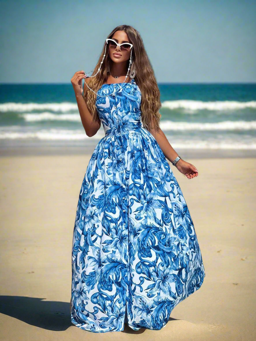Chica Bandage Print Maxi Dresses – Elegant A-Line Summer Party & Beachwear for Women
