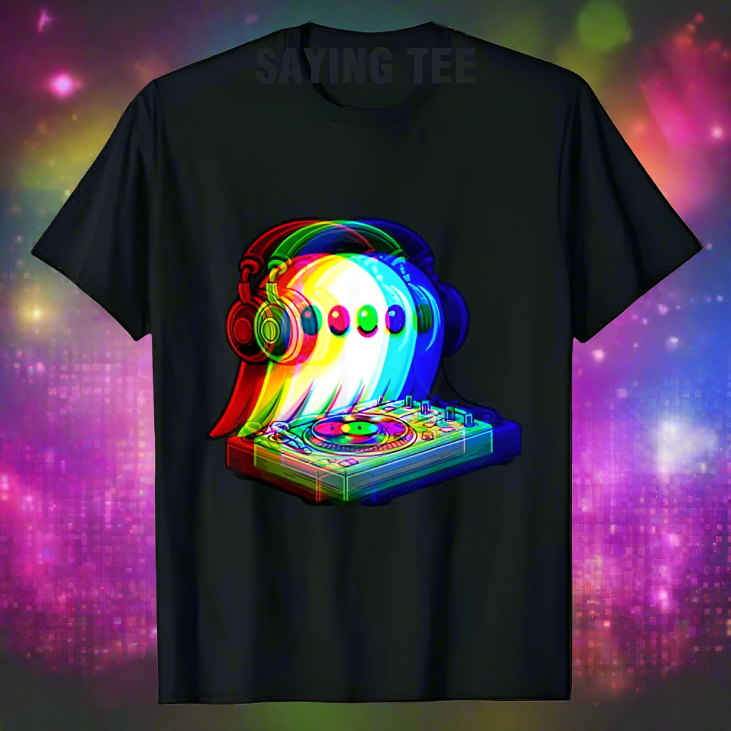 3.Ghost DJ Optical Illusion T-Shirt – Trippy EDM Rave Halloween Tee for House Music Lovers