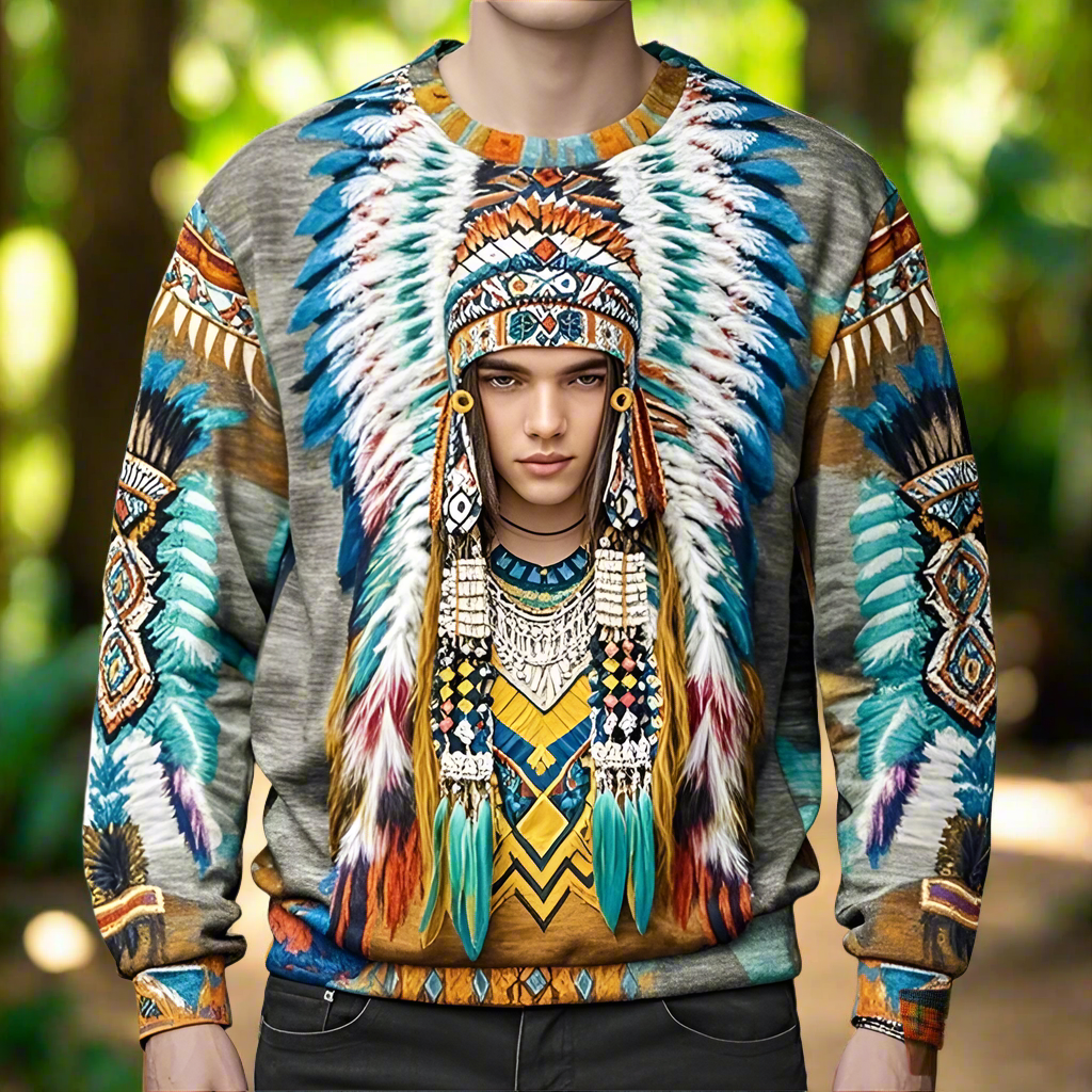 2.Colorful Native-Inspired Unisex Harajuku Ethnic O-Neck Long-Sleeve Sweatshirts (Small to Oversize) [SELECTION]