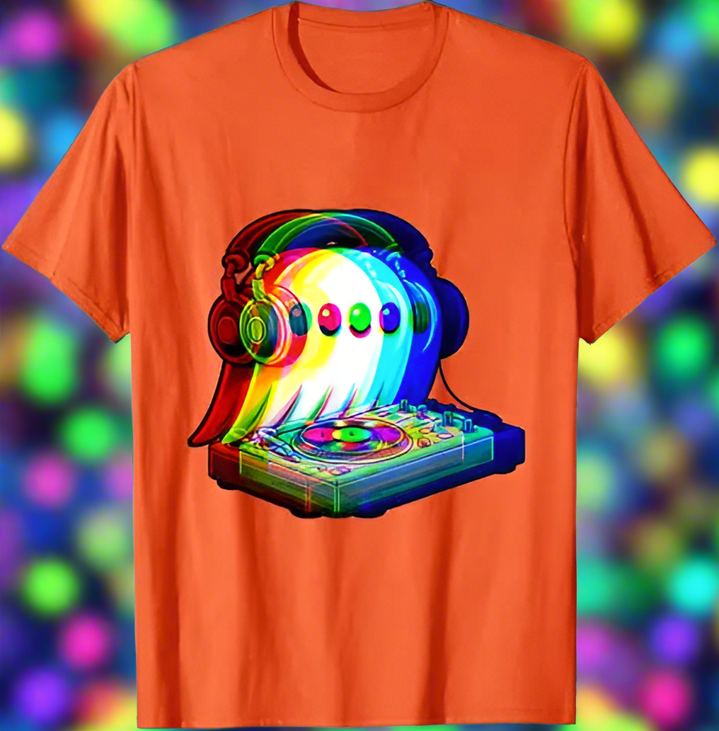 3.Ghost DJ Optical Illusion T-Shirt – Trippy EDM Rave Halloween Tee for House Music Lovers