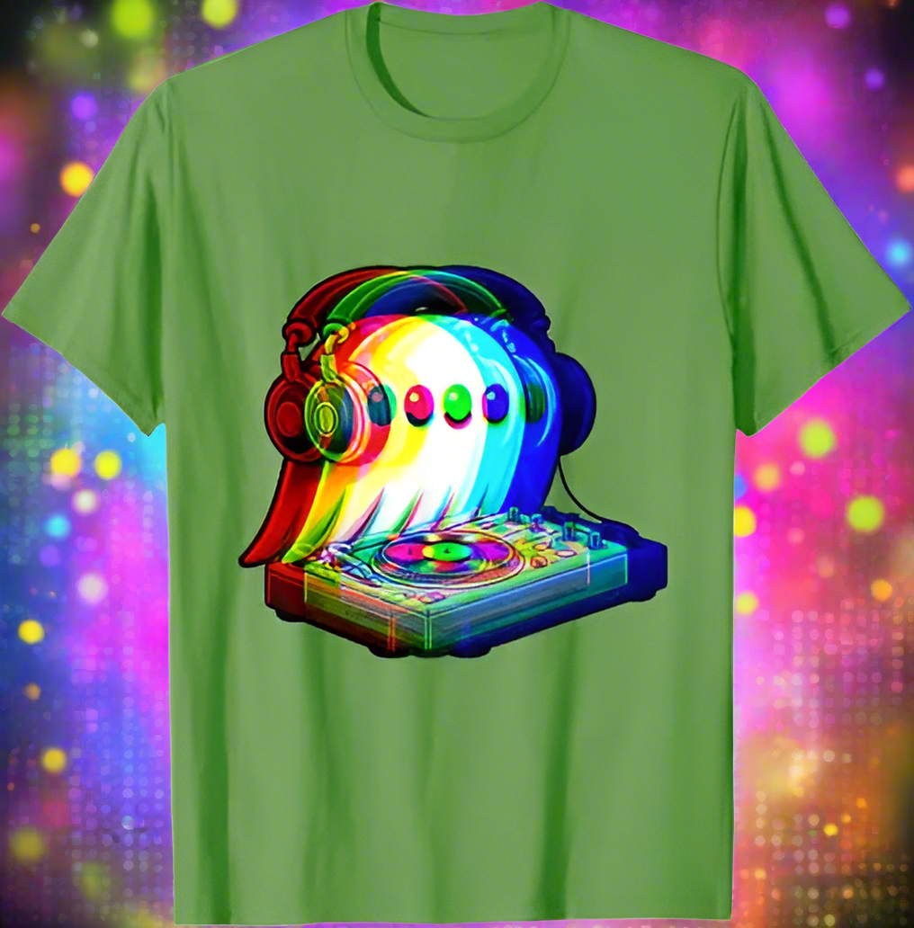 3.Ghost DJ Optical Illusion T-Shirt – Trippy EDM Rave Halloween Tee for House Music Lovers