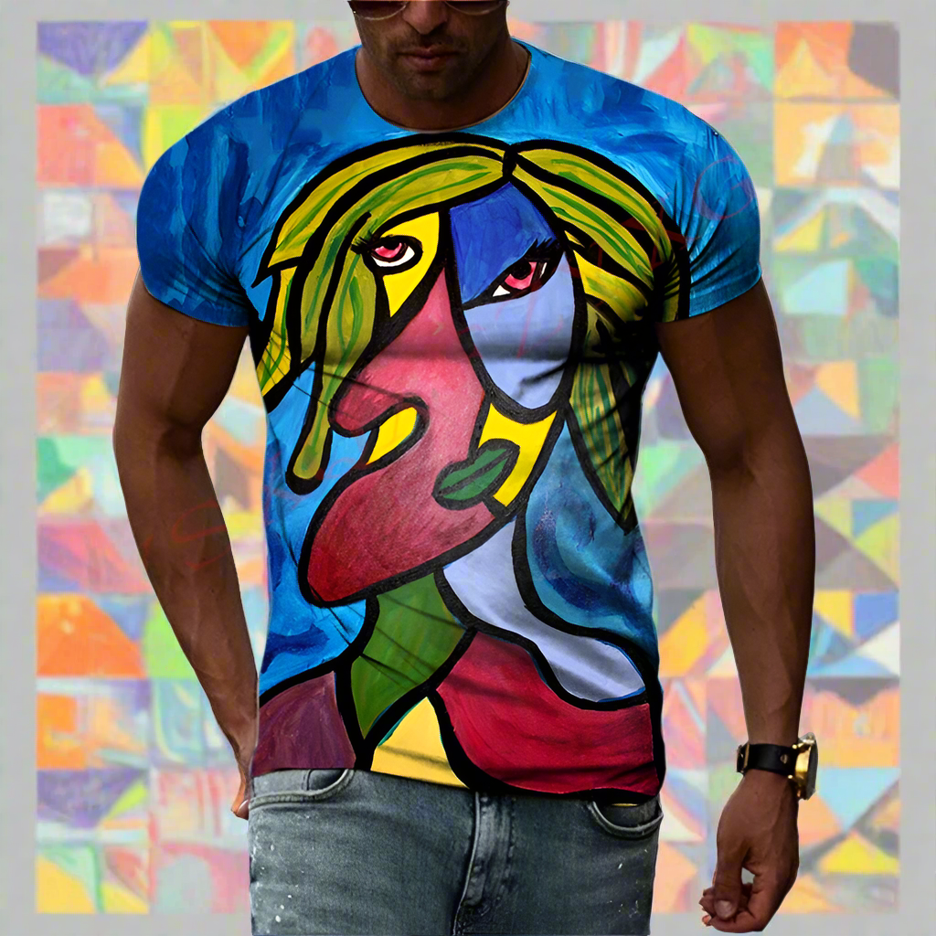 Cubic Art Print T-Shirts – 3D Painting Style Casual Tee
