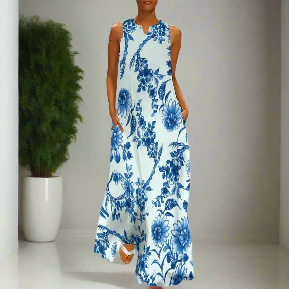 3.Bohemian Maxi Dresses for Women with Pockets Loose Summer Clothing Printed Ankle-Length A-Line Dresses