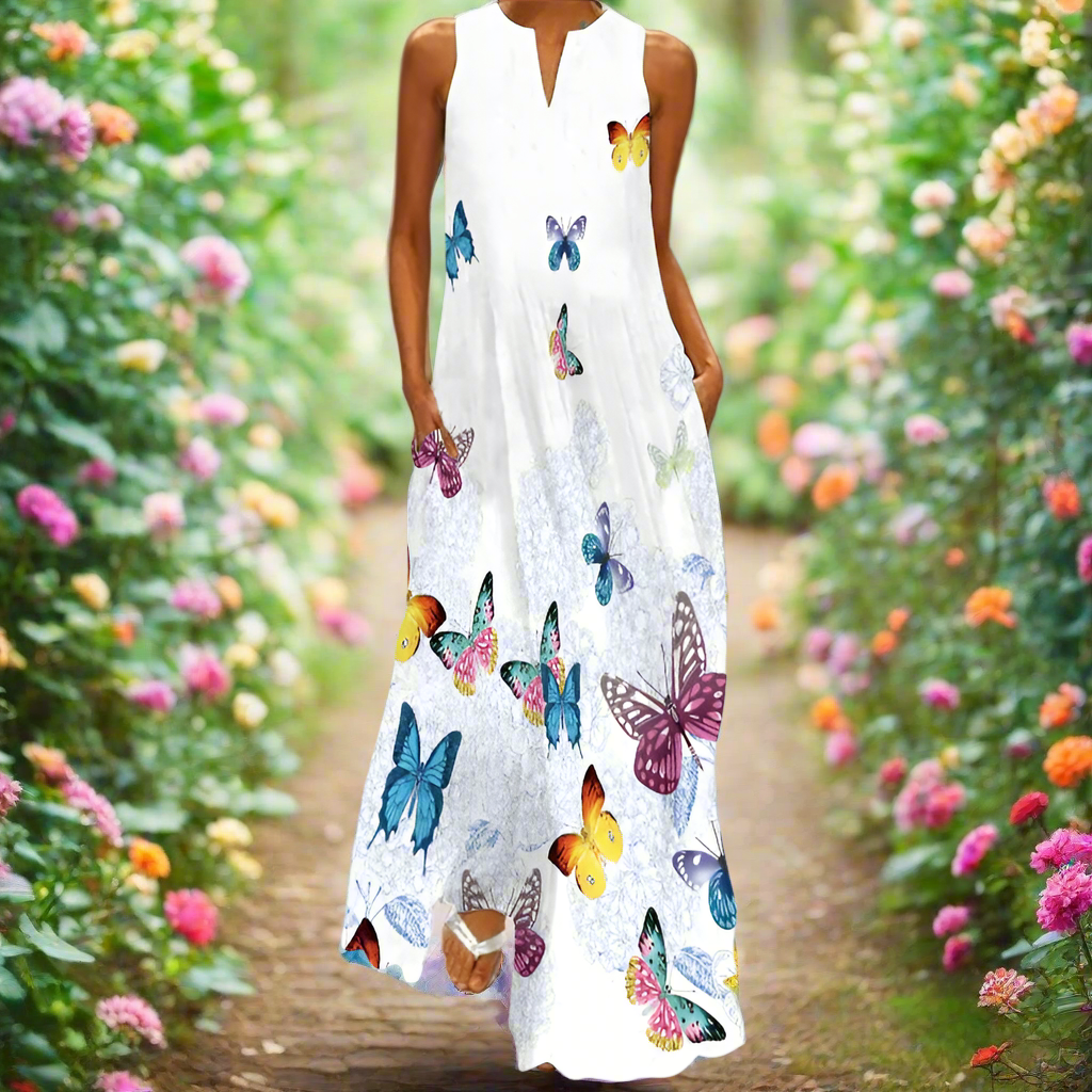 2.Bohemian Maxi Dresses for Women with Pockets Loose Summer Clothing Printed Ankle-Length A-Line Dresses