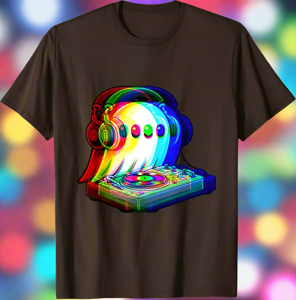 3.Ghost DJ Optical Illusion T-Shirt – Trippy EDM Rave Halloween Tee for House Music Lovers