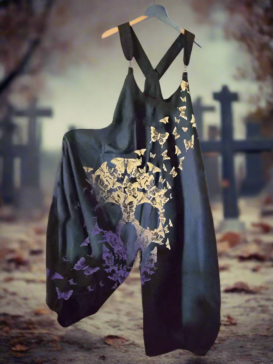 2.Women’s Skull Print Sleeveless Jumpsuit – Casual Summer Loose-Fit Streetwear