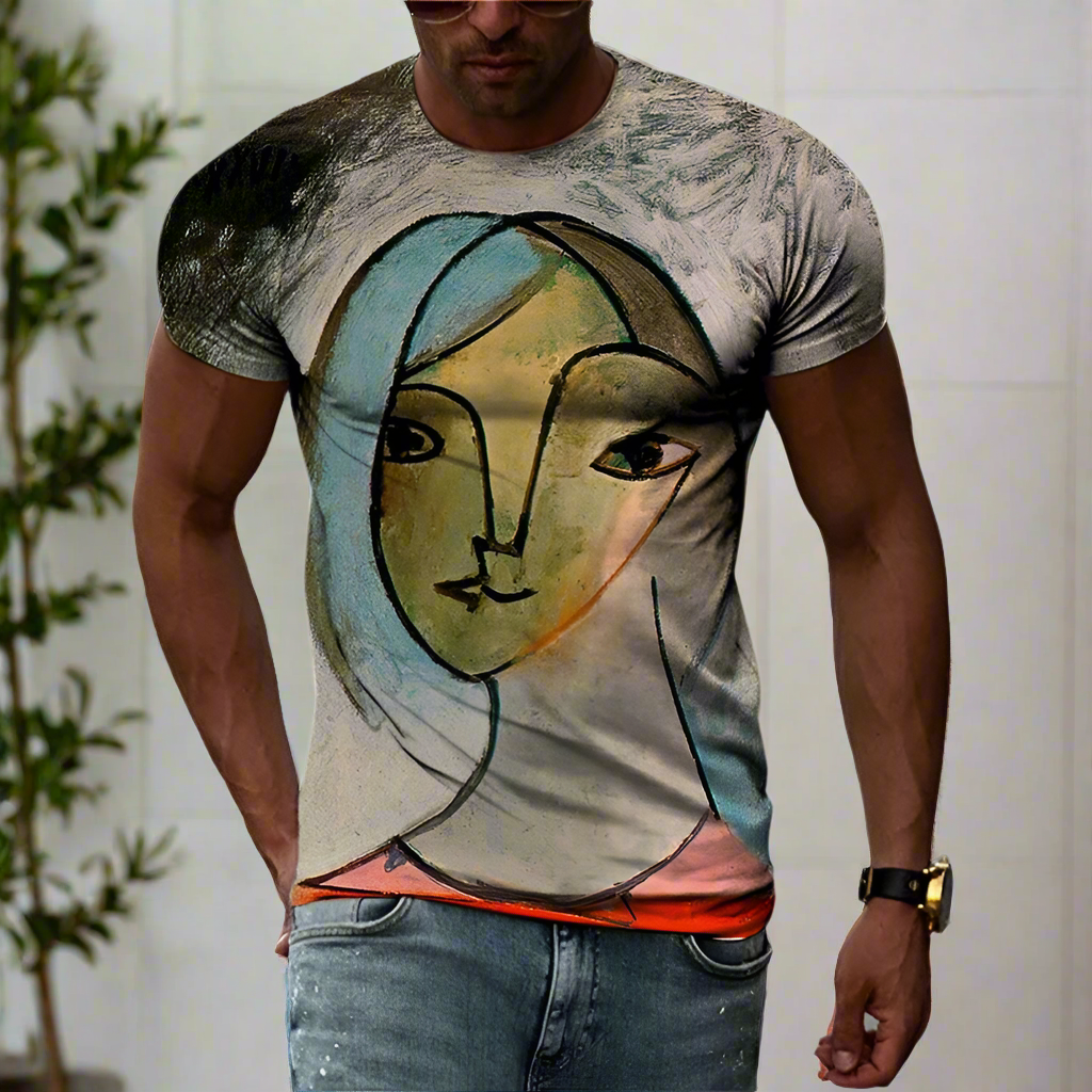 Cubic Art Print T-Shirts – 3D Painting Style Casual Tee