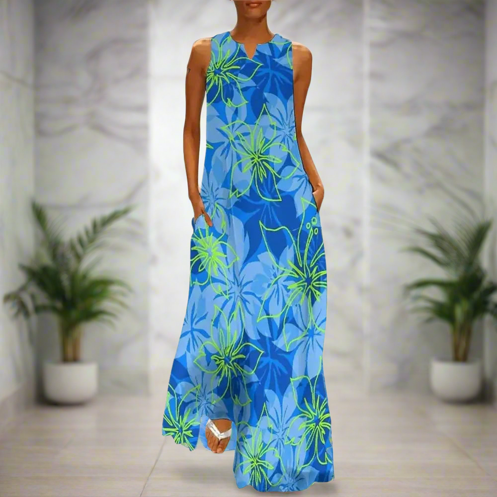 3.Bohemian Maxi Dresses for Women with Pockets Loose Summer Clothing Printed Ankle-Length A-Line Dresses