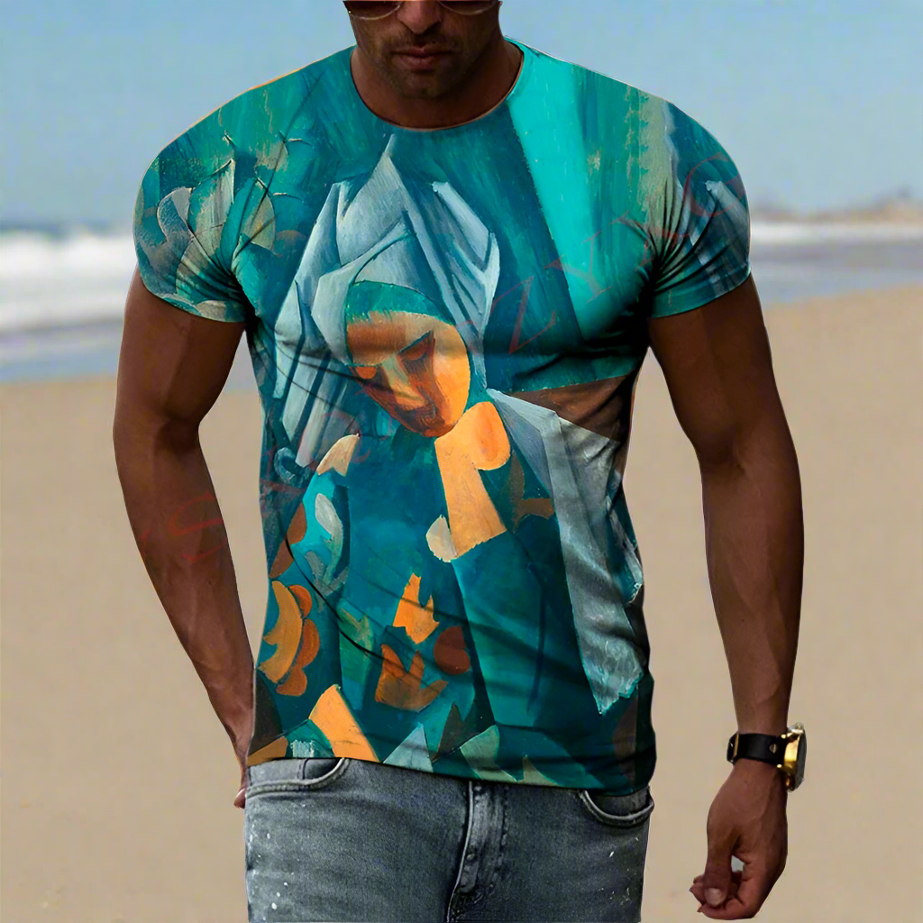 Cubic Art Print T-Shirts – 3D Painting Style Casual Tee