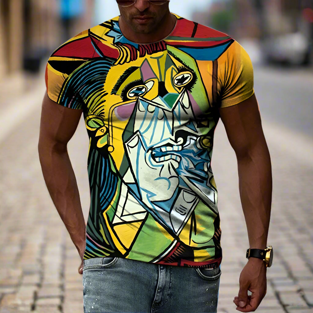 Cubic Art Print T-Shirts – 3D Painting Style Casual Tee