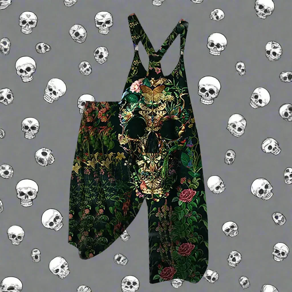 1.Women’s Skull Print Sleeveless Jumpsuit – Casual Summer Loose-Fit Streetwear
