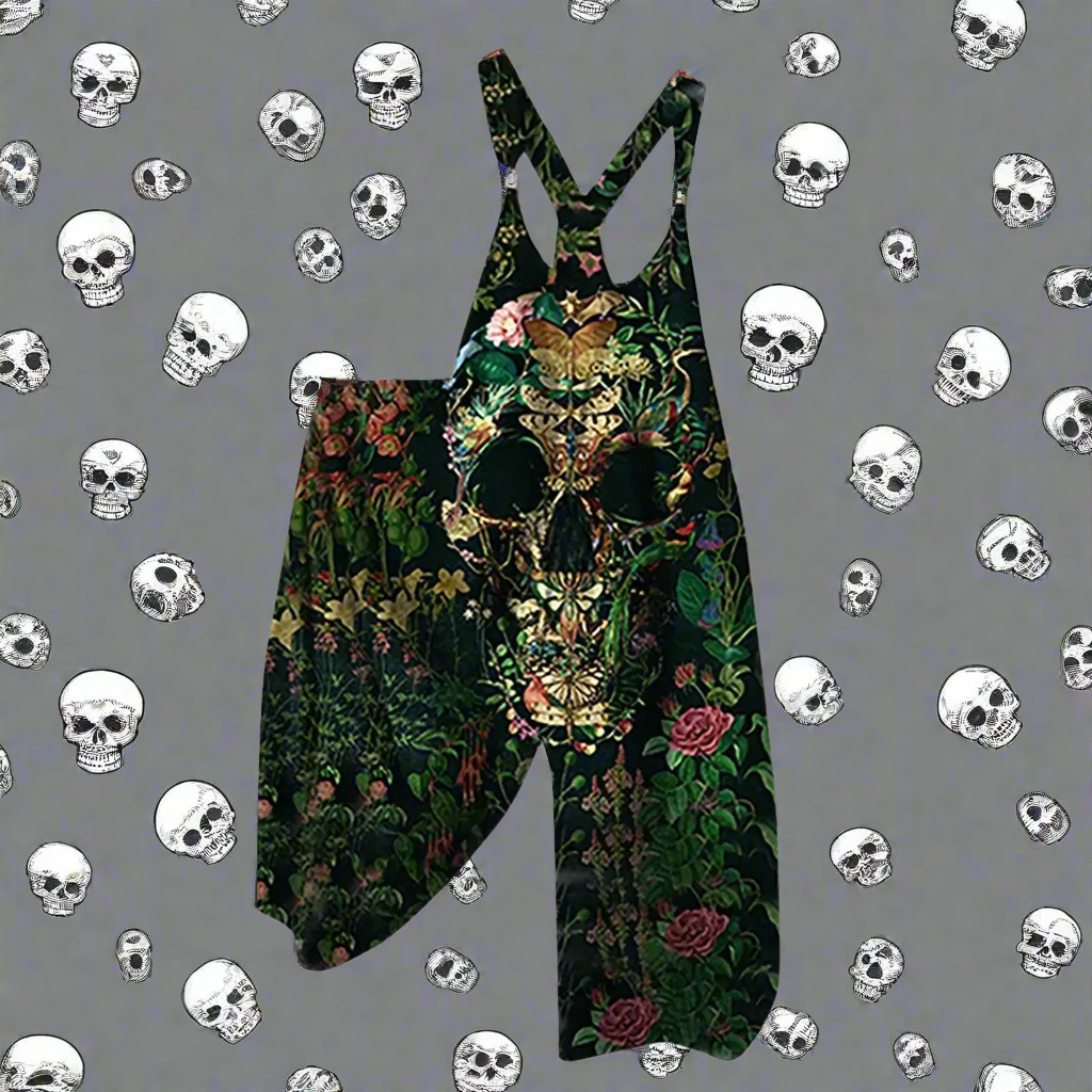 1.Women’s Skull Print Sleeveless Jumpsuit – Casual Summer Loose-Fit Streetwear