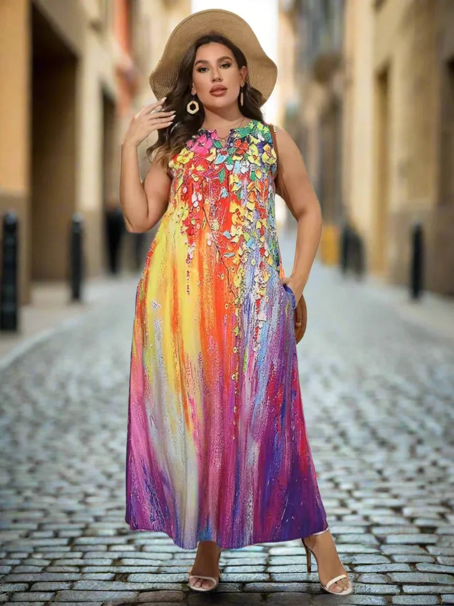 1. Bohemian Maxi Dresses for Women with Pockets Loose Summer Clothing Printed Ankle-Length A-Line Dresses