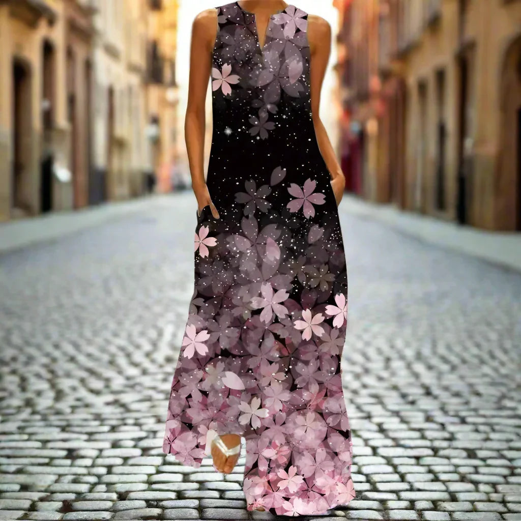 1. Bohemian Maxi Dresses for Women with Pockets Loose Summer Clothing Printed Ankle-Length A-Line Dresses