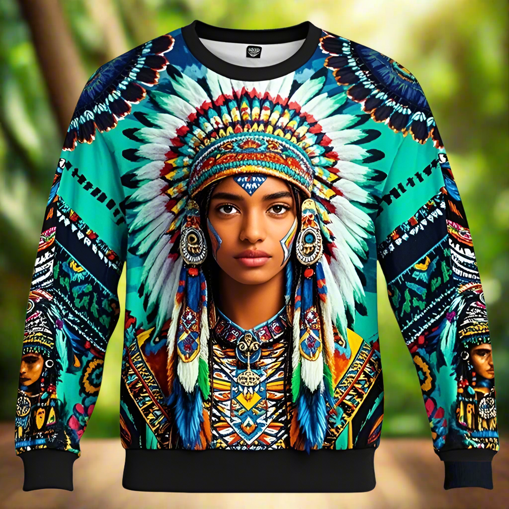 2.Colorful Native-Inspired Unisex Harajuku Ethnic O-Neck Long-Sleeve Sweatshirts (Small to Oversize) [SELECTION]