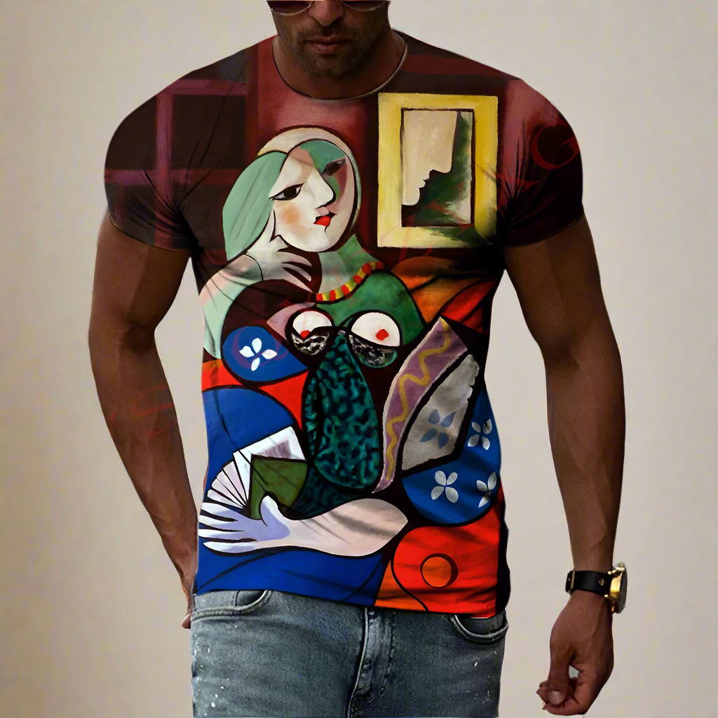 Cubic Art Print T-Shirts – 3D Painting Style Casual Tee