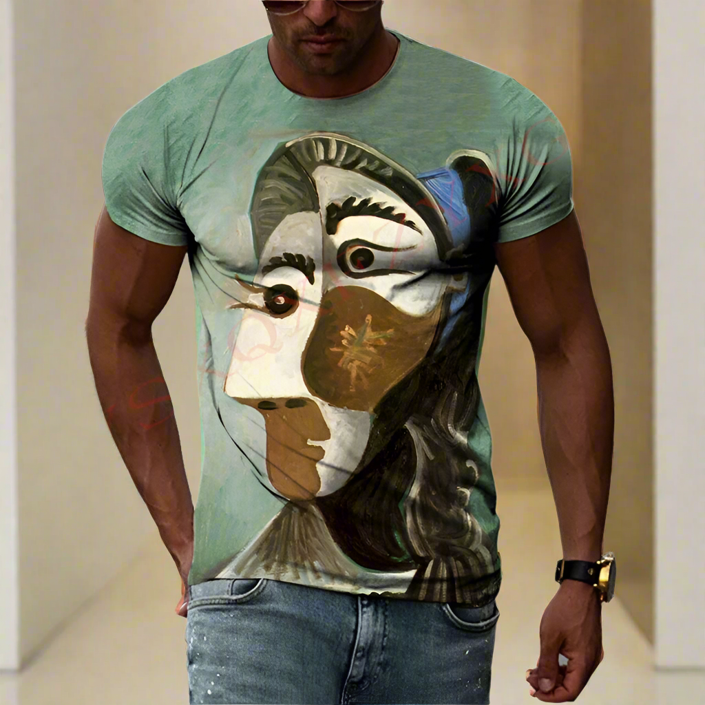 Cubic Art Print T-Shirts – 3D Painting Style Casual Tee