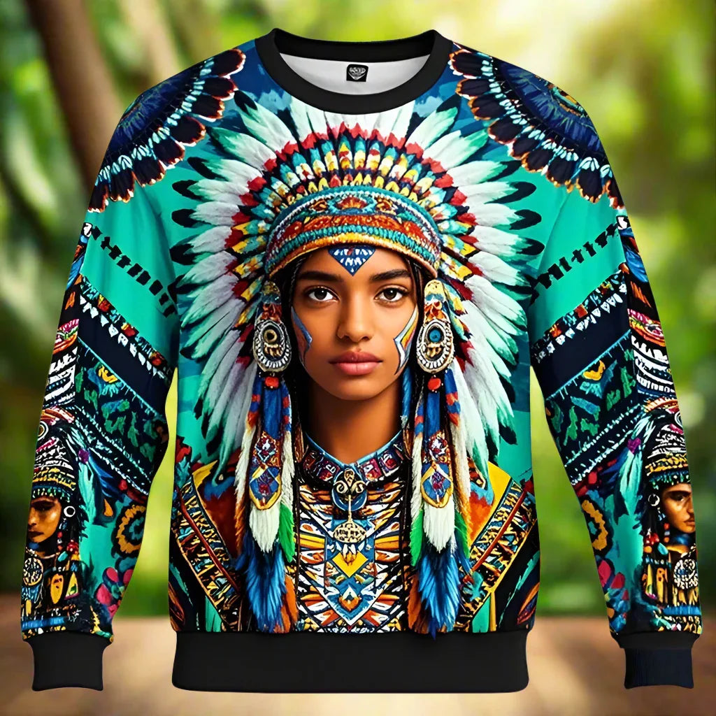 2.Colorful Native-Inspired Unisex Harajuku Ethnic O-Neck Long-Sleeve Sweatshirts (Small to Oversize) [SELECTION]