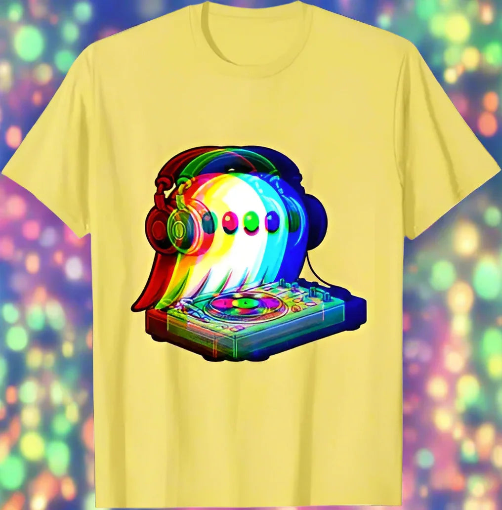 3.Ghost DJ Optical Illusion T-Shirt – Trippy EDM Rave Halloween Tee for House Music Lovers