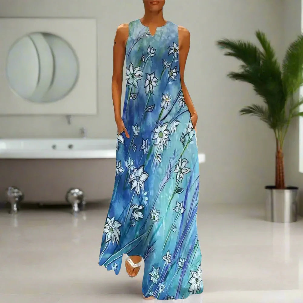 3.Bohemian Maxi Dresses for Women with Pockets Loose Summer Clothing Printed Ankle-Length A-Line Dresses