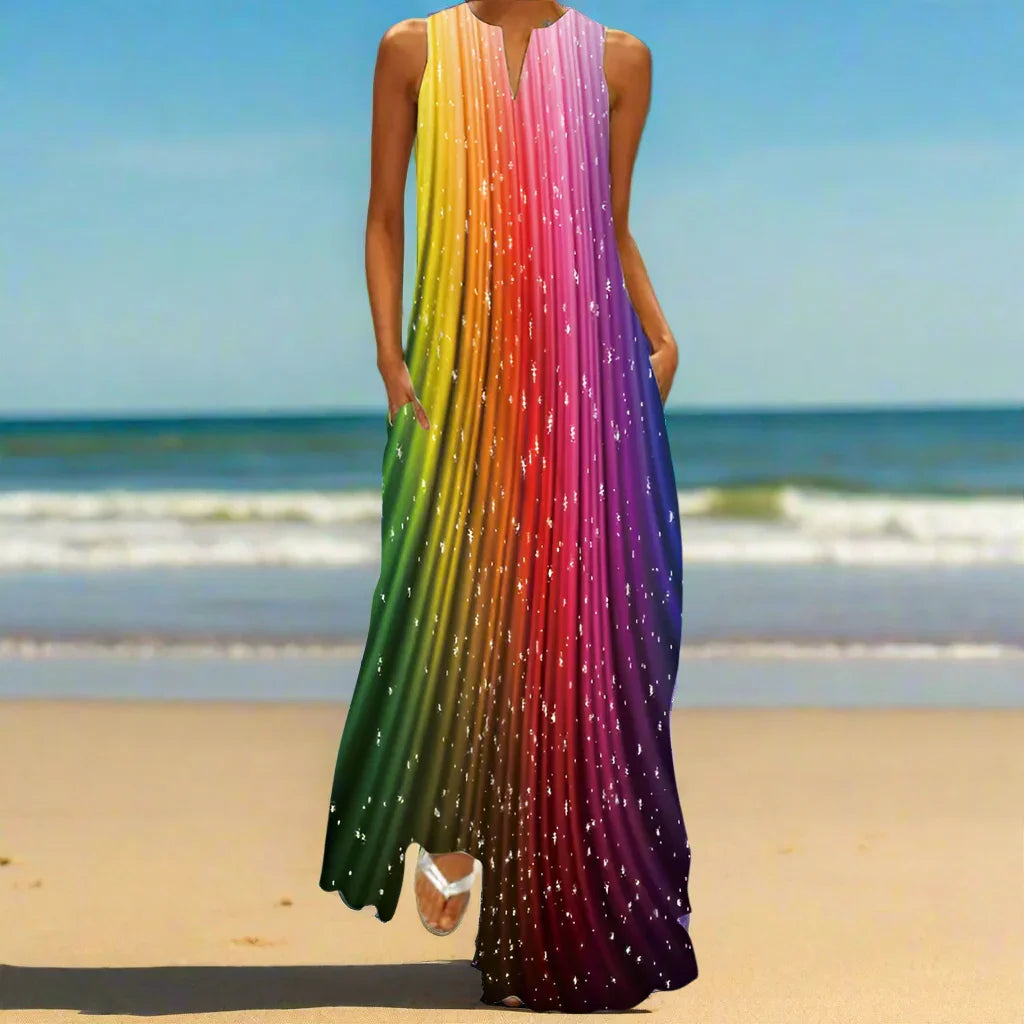 1. Bohemian Maxi Dresses for Women with Pockets Loose Summer Clothing Printed Ankle-Length A-Line Dresses