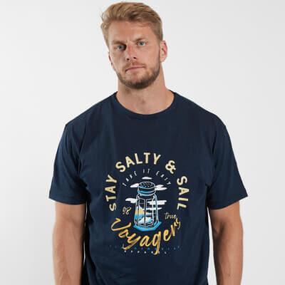 North 56*4 Men's Plus Size Premium Cotton Stay Salty Short Sleeve Tee Shirt (21123B) in Navy EUXXL-EU8XL