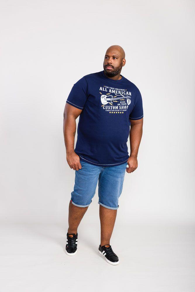 D555 Men's BRONTE All American Guitar Printed T-Shirt in Navy 2XL to 6XL