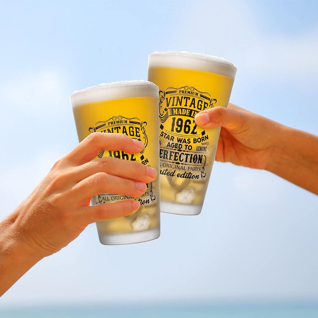 Beer Glass Set 2pcs Vintage 1962 1992 480ml 16oz Premium Pint Glasses