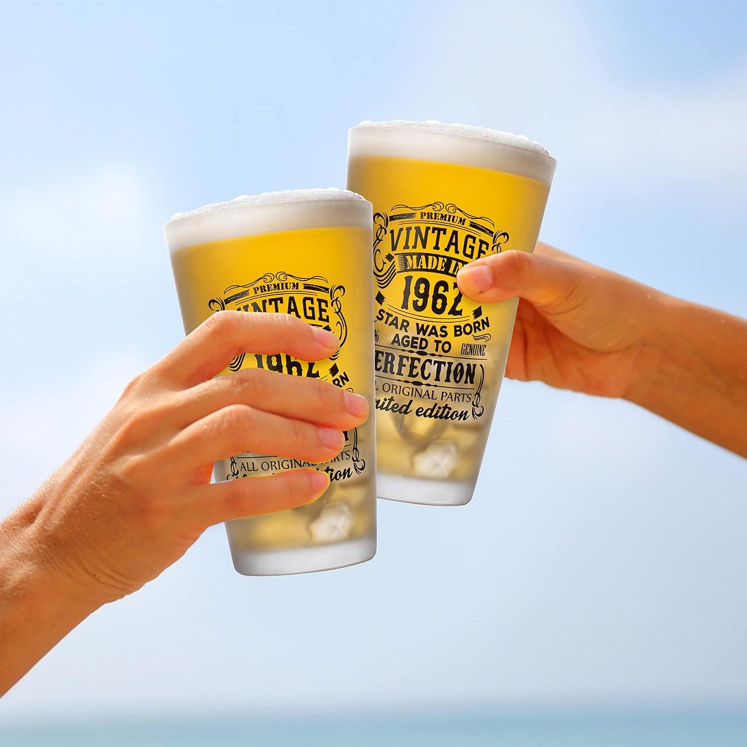 Beer Glass Set 2pcs Vintage 1962 1992 480ml 16oz Premium Pint Glasses