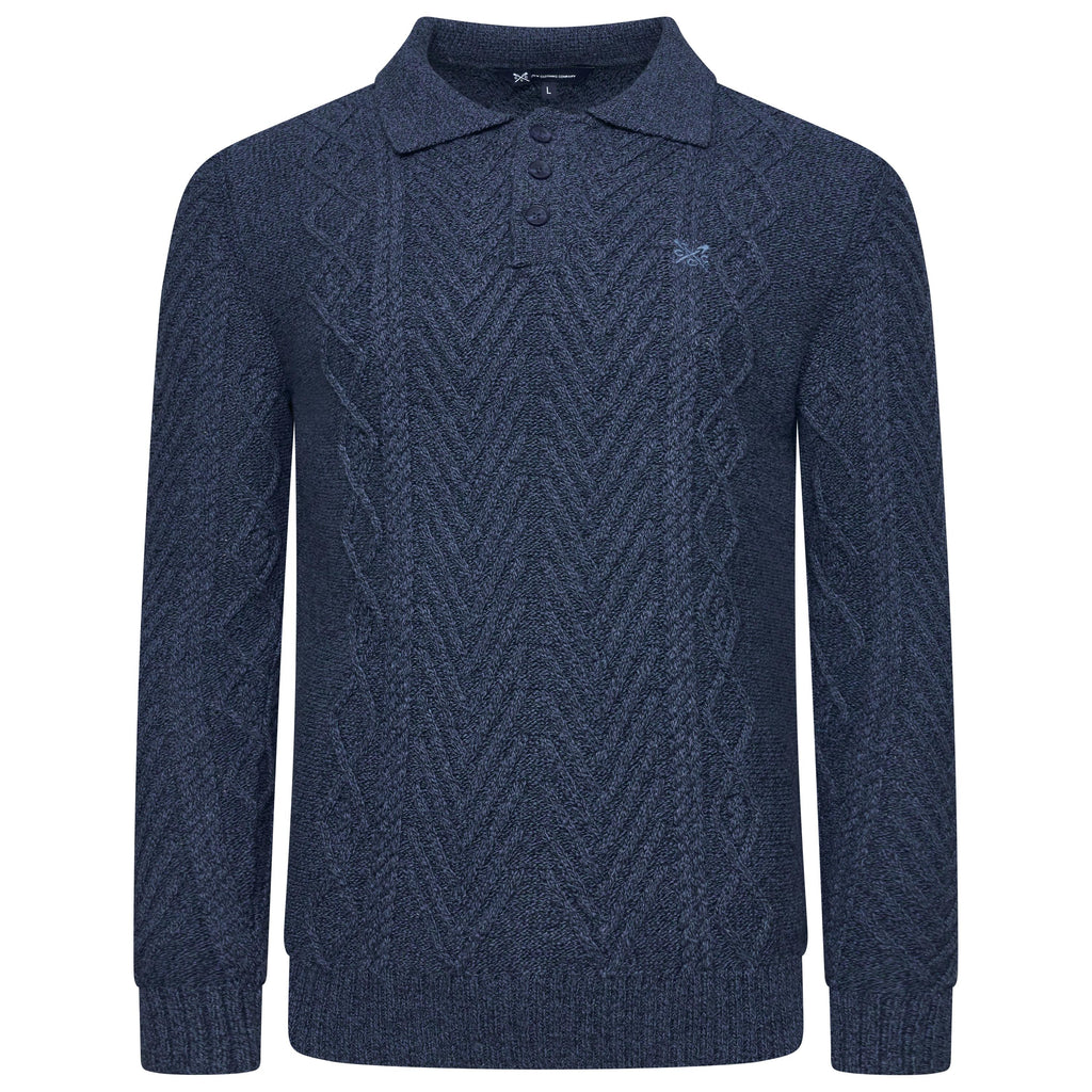 Crew Clothing Company Men's Cable Knit Button Neck Jumper 6 Colours XS–3XL