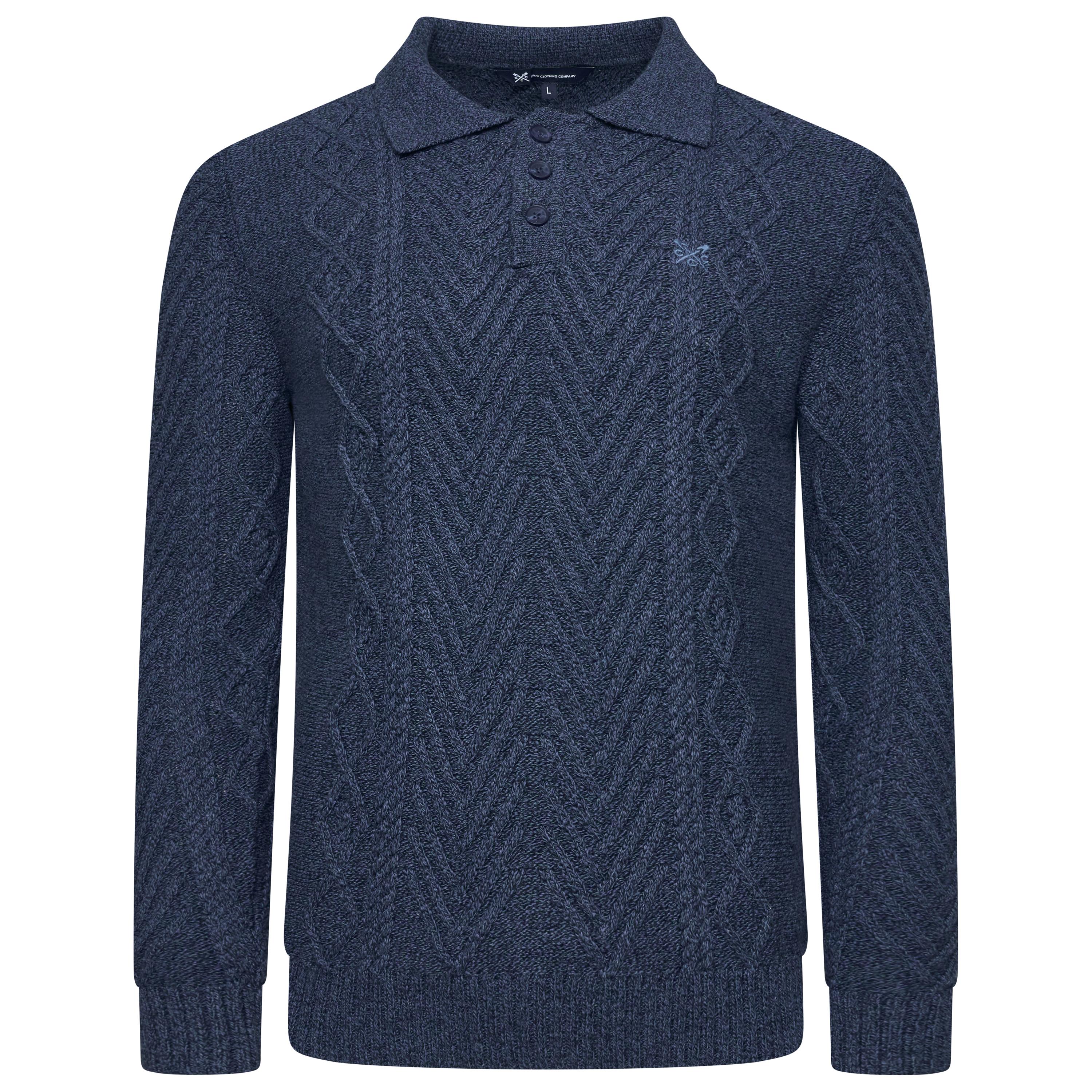 Crew Clothing Company Men's Cable Knit Button Neck Jumper 6 Colours XS–3XL