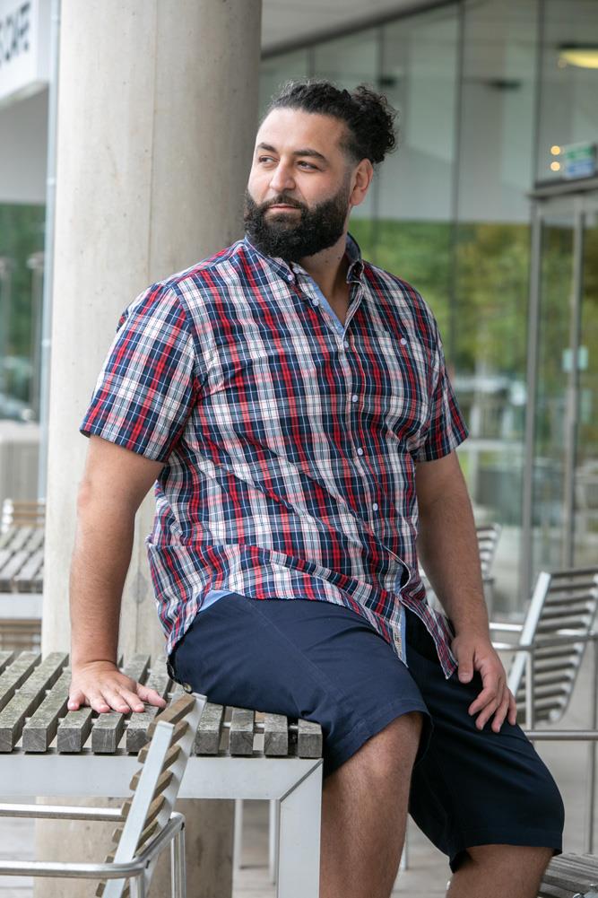 D555 SHIELDS Check Short Sleeve Shirt With Pocket For Men in Red, 2XL-6XL