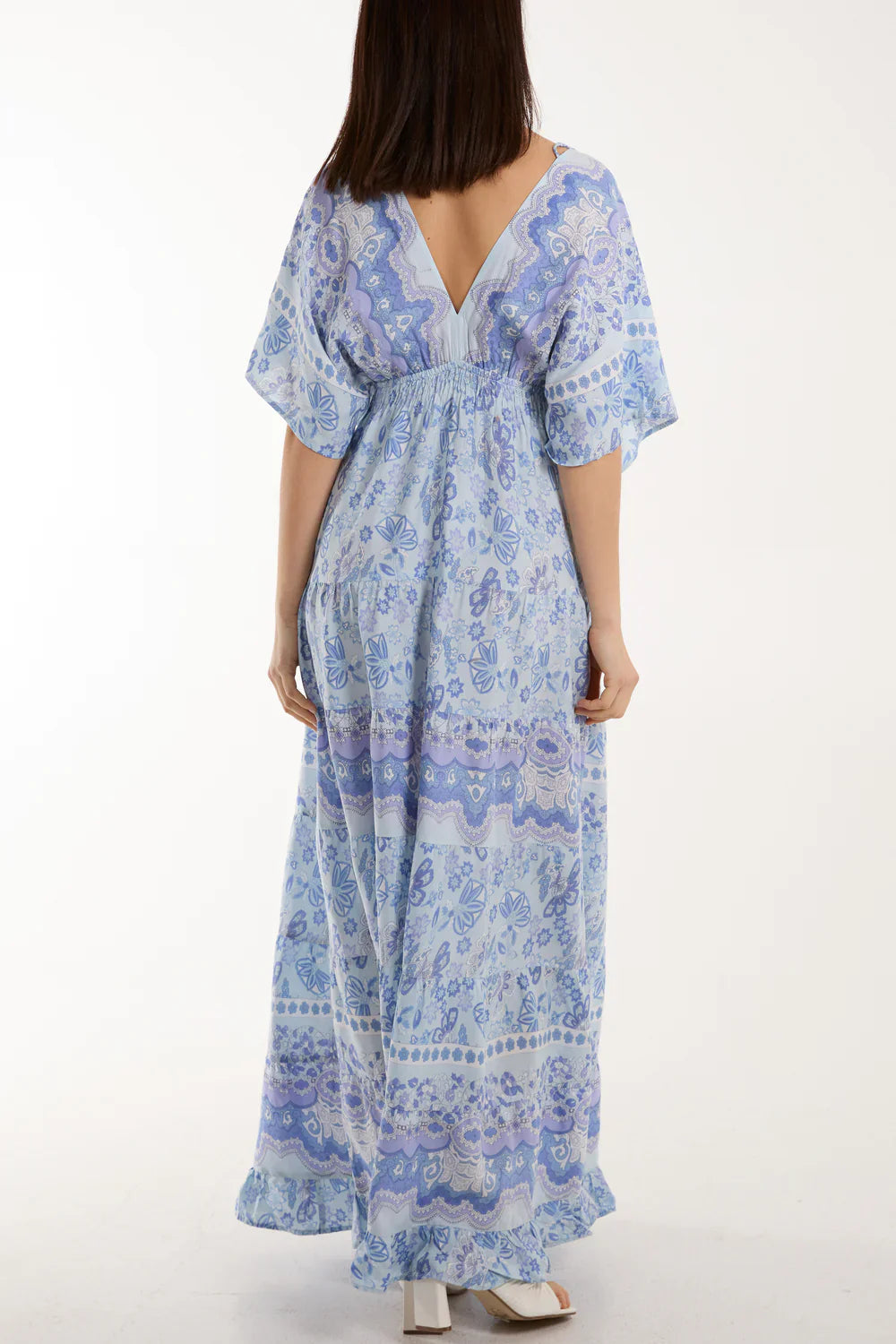 Mixed Print Tassel Detail V-Neck Dress