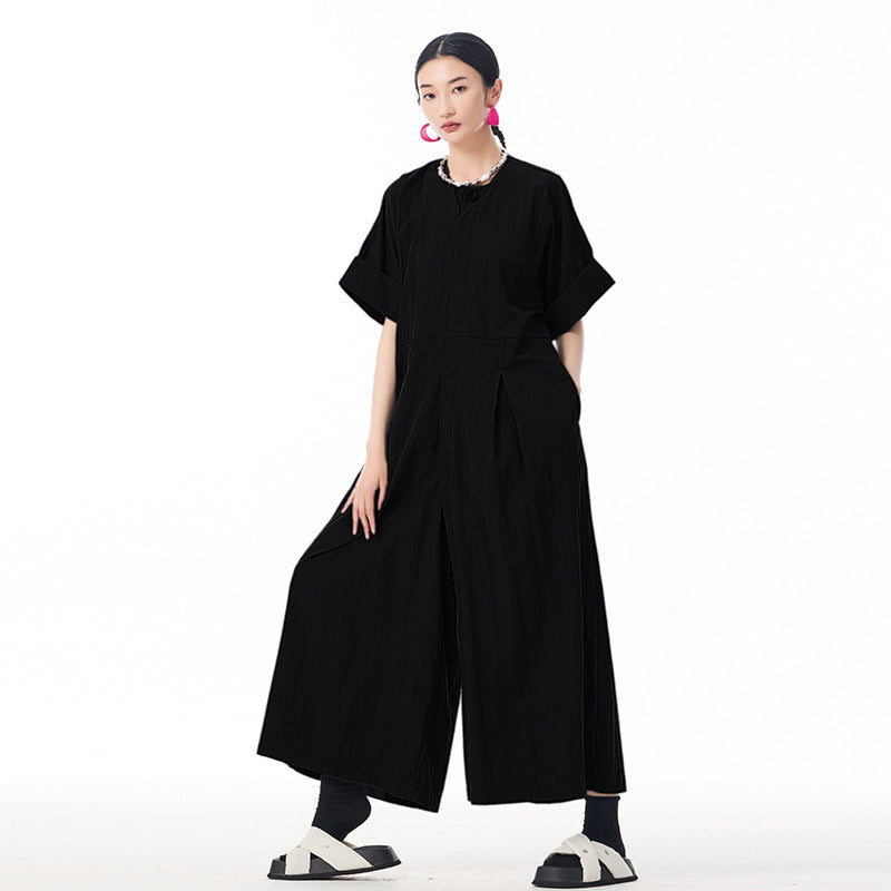 Buttoned Cargo Sleeved Summer Overalls