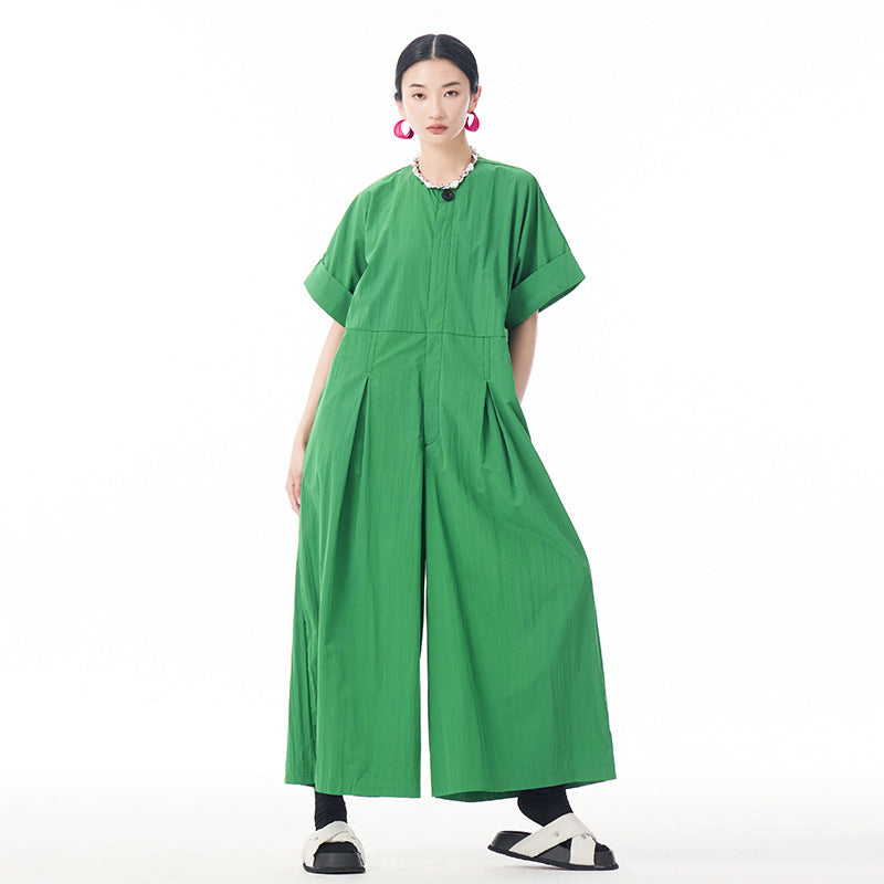 Buttoned Cargo Sleeved Summer Overalls