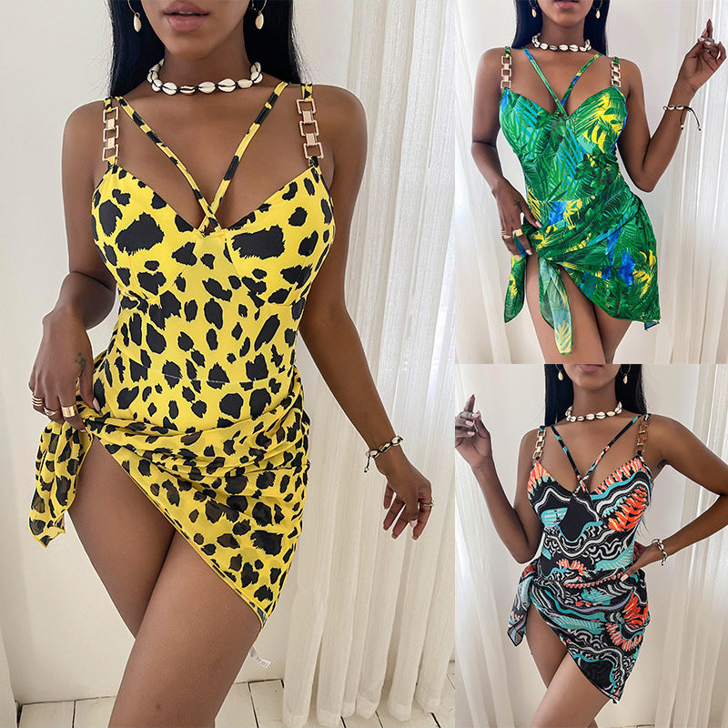 European And American Women's Printed One Piece Swimsuit