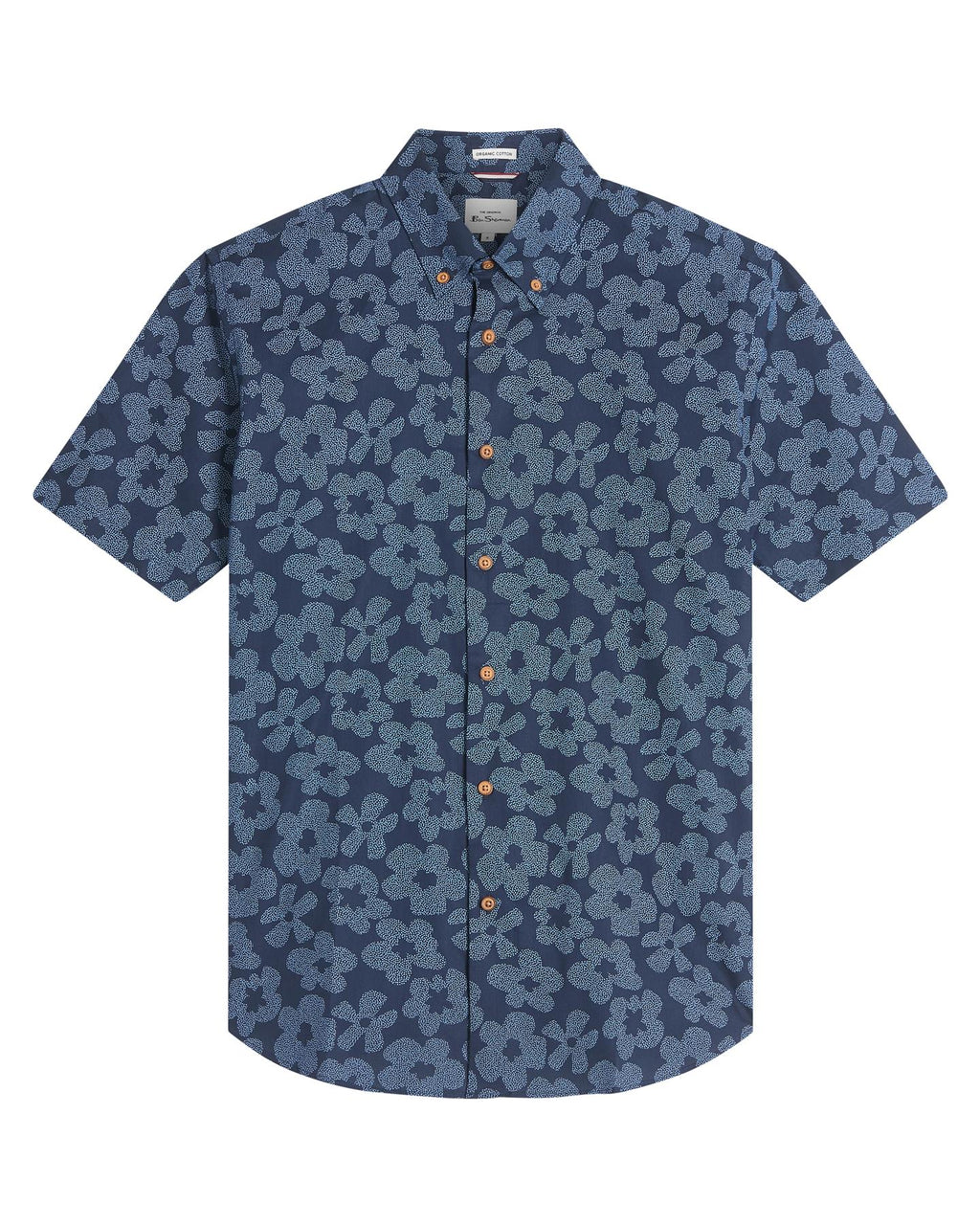 Ben Sherman Stipple Floral Print Short Sleeve Shirt For Men in Dark Navy, 2XL-5XL
